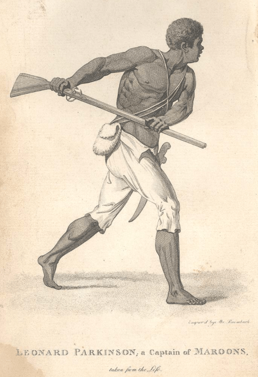 "Leonard Parkinson, a captain of the Maroons", Abraham Raimbach, engraver, in B. Edwards, The Proceedings of the Governor and Assembly of Jamaica, in Regard to the Maroon Negroes . . . to which is prefixed an Introductory Account . . . of the Maroons . . . (London, 1796); Nova Scotia Archives Library Collection: F210 Ed9 (scan 200402094). Used with permission.