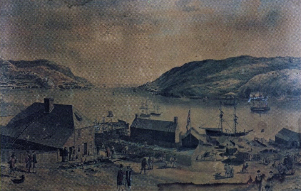 Image of St. John's circa 1780 showing a tavern in the foreground.